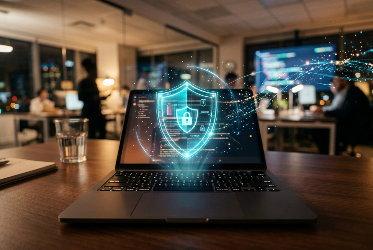 A conceptual image of digital security and official gambling licenses.