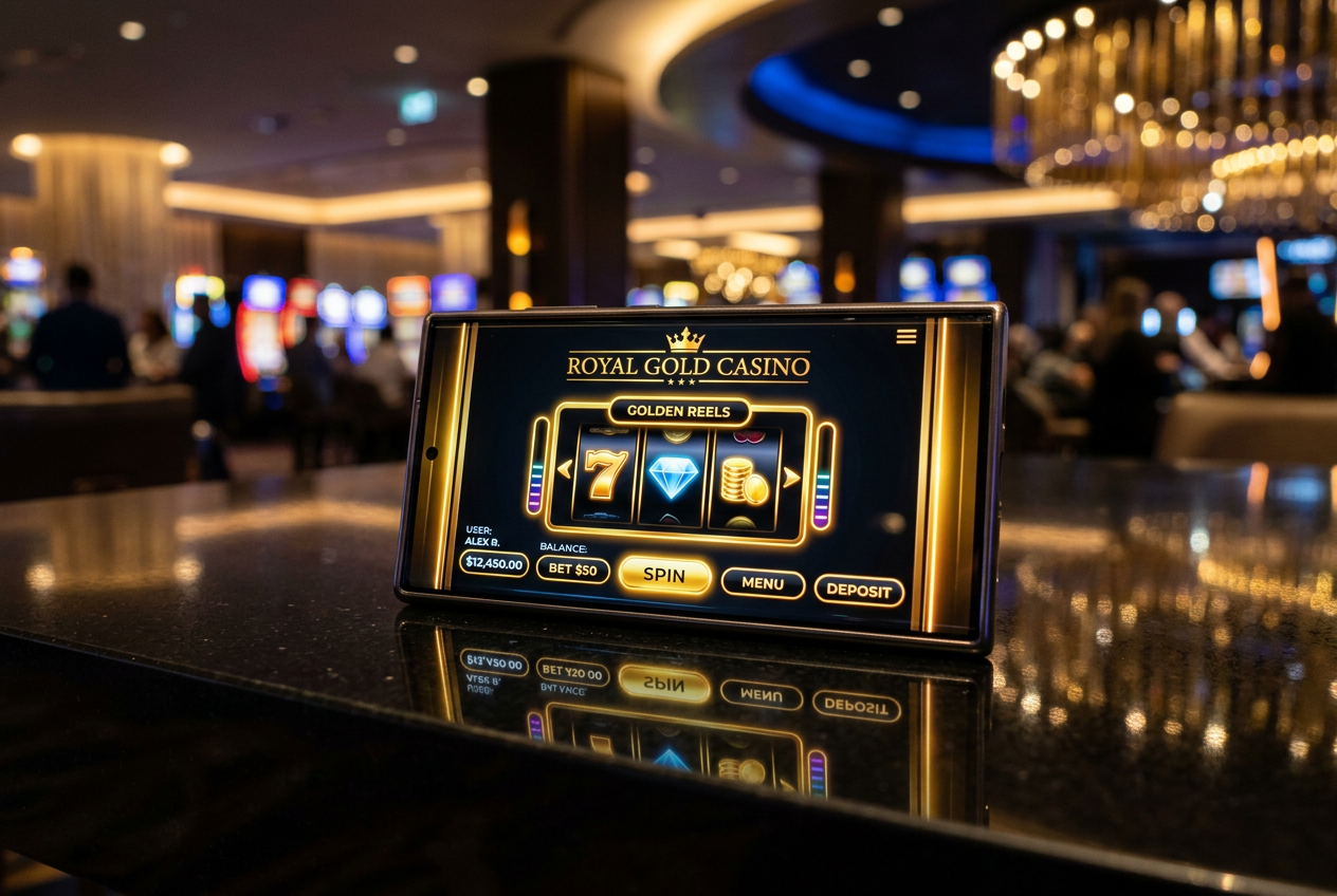 A glowing digital casino interface on a smartphone screen.